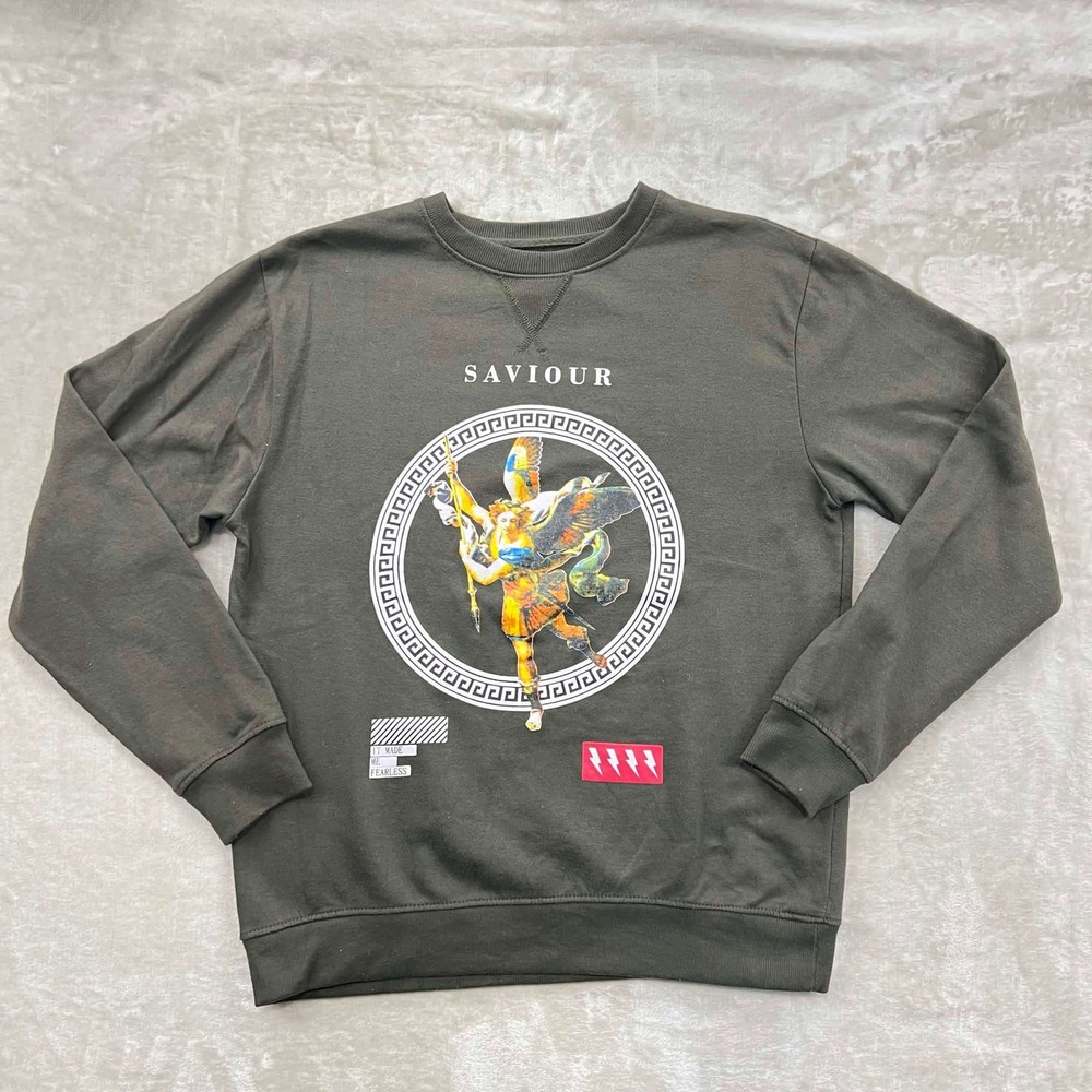 Soul Star England Mens Saviour Angel Graphic Sweatshirt Olive Green L MSW MELEK